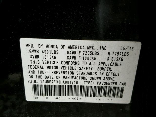 19UDE2F30HA001818 - 2017 ACURA ILX BASE BLACK photo 10