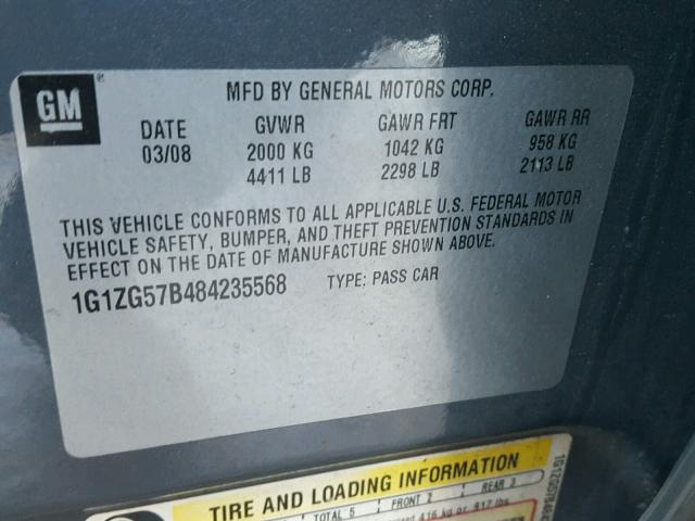 1G1ZG57B484235568 - 2008 CHEVROLET MALIBU LS GRAY photo 10