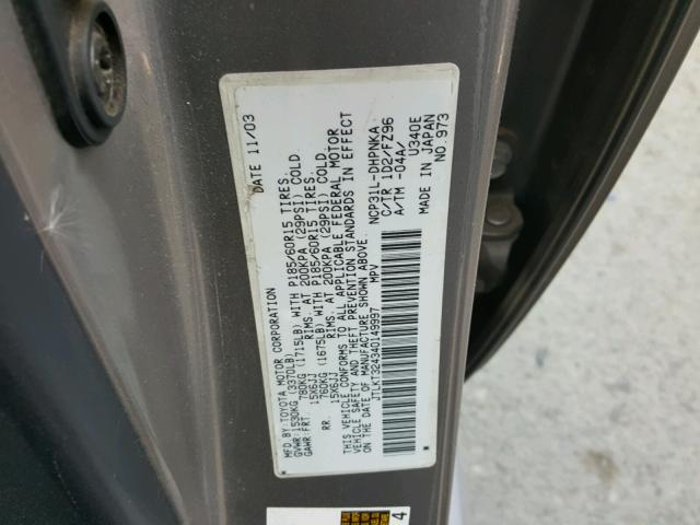JTLKT324340149997 - 2004 TOYOTA SCION XB GRAY photo 10