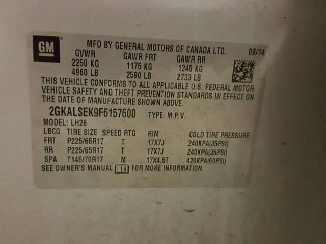 2GKALSEK9F6157600 - 2015 GMC TERRAIN SL SILVER photo 10