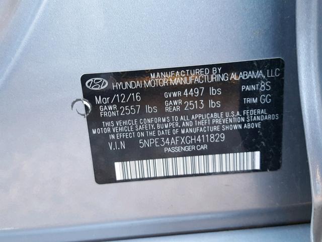 5NPE34AFXGH411829 - 2016 HYUNDAI SONATA SPO BLACK photo 10