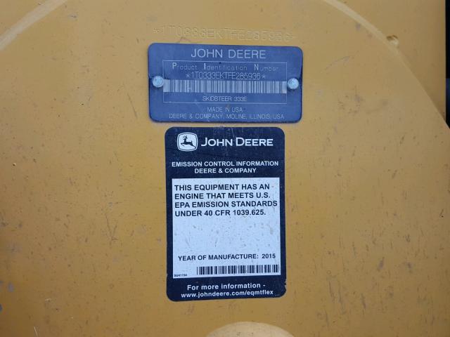 1T0333EKTFE285936 - 2015 JOHN DEERE 333E YELLOW photo 10