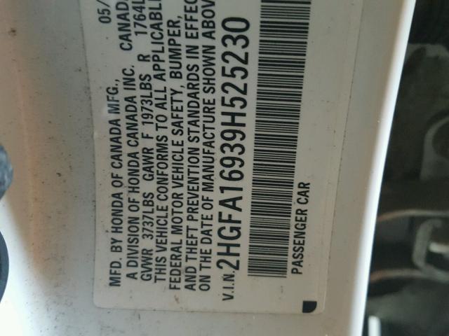 2HGFA16939H525230 - 2009 HONDA CIVIC EXL Ağ foto 10