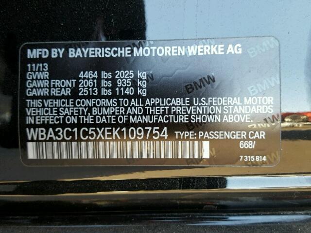 WBA3C1C5XEK109754 - 2014 BMW 328 I SULE BLACK photo 10