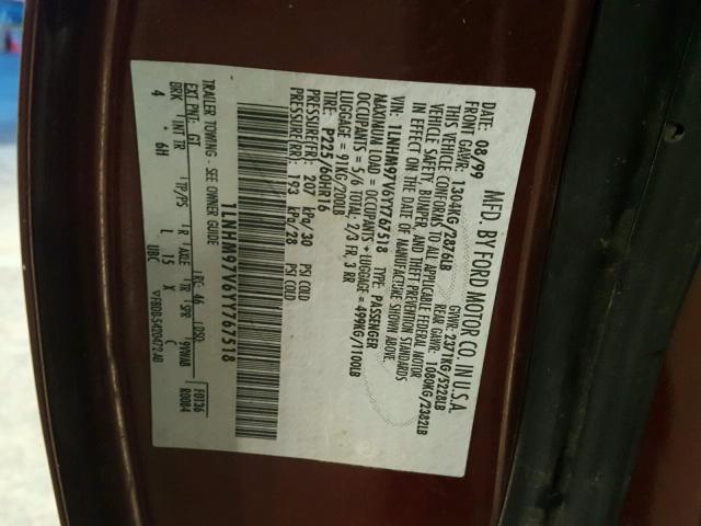 1LNHM97V6YY767518 - 2000 LINCOLN CONTINENTA MAROON photo 10