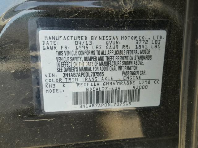 3N1AB7AP0DL707565 - 2013 NISSAN SENTRA S BLACK photo 10