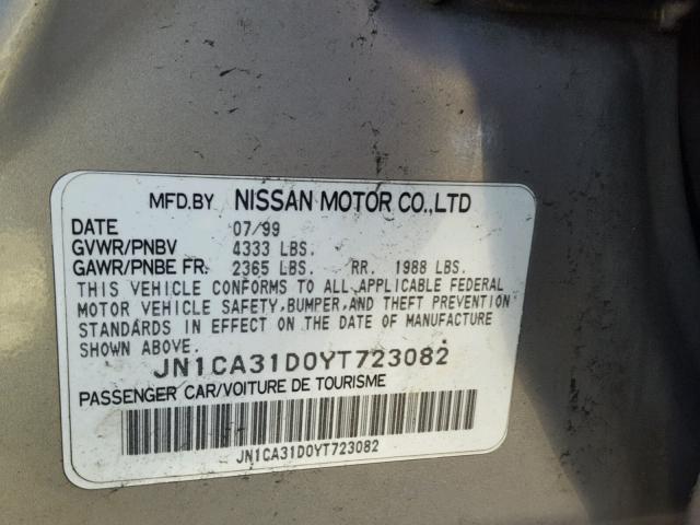 JN1CA31D0YT723082 - 2000 NISSAN MAXIMA GLE SILVER photo 10