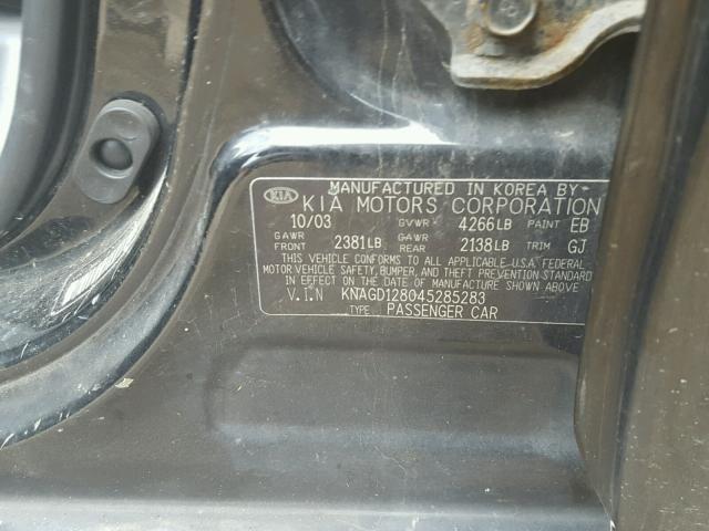 KNAGD128045285283 - 2004 KIA OPTIMA LX BLACK photo 10