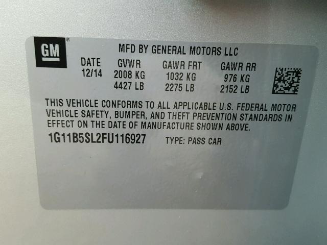 1G11B5SL2FU116927 - 2015 CHEVROLET MALIBU LS SILVER photo 10