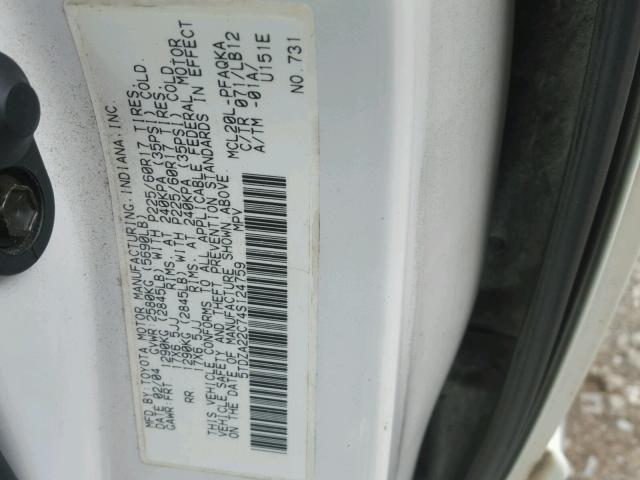 5TDZA22C74S124759 - 2004 TOYOTA SIENNA XLE WHITE photo 10