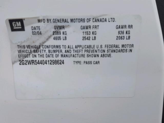 2G2WR544041298624 - 2004 PONTIAC GRAND PRIX WHITE photo 10