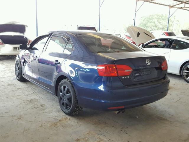 3VW2K7AJXCM356246 - 2012 VOLKSWAGEN JETTA BASE BLUE photo 3