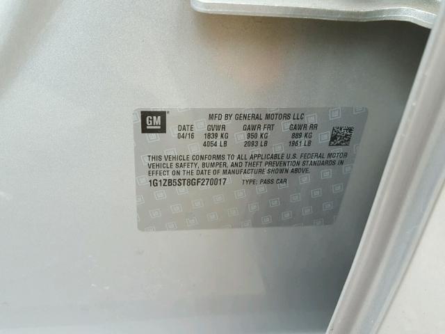 1G1ZB5ST8GF270017 - 2016 CHEVROLET MALIBU LS ვერცხლისფერი ფოტო 10