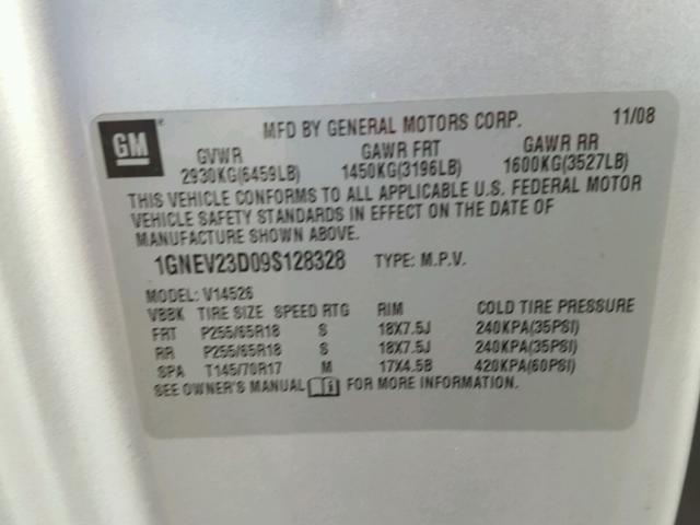 1GNEV23D09S128328 - 2009 CHEVROLET TRAVERSE L SILVER photo 10