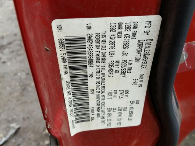 2A4GM48496R648804 - 2006 CHRYSLER PACIFICA RED photo 10