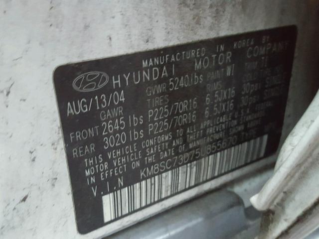 KM8SC73D75U855670 - 2005 HYUNDAI SANTA FE G WHITE photo 10