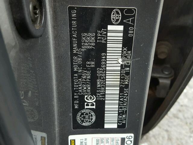 2T1BR32E56C569949 - 2006 TOYOTA COROLLA CE GRAY photo 10