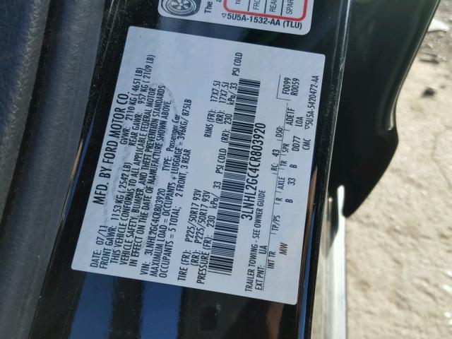 3LNHL2GC4CR803920 - 2012 LINCOLN MKZ Սև լուսանկար 10