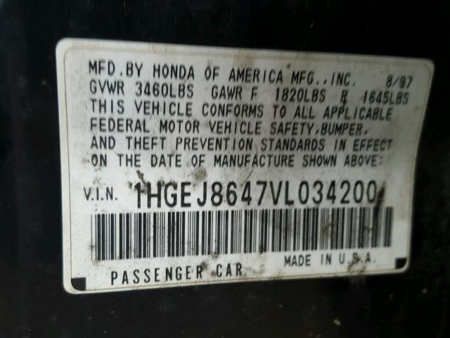 1HGEJ8647VL034200 - 1997 HONDA CIVIC EX 黑色 照片 10