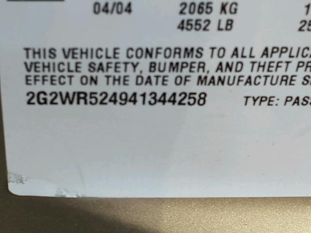 2G2WR524941344258 - 2004 PONTIAC GRAND PRIX GOLD photo 10