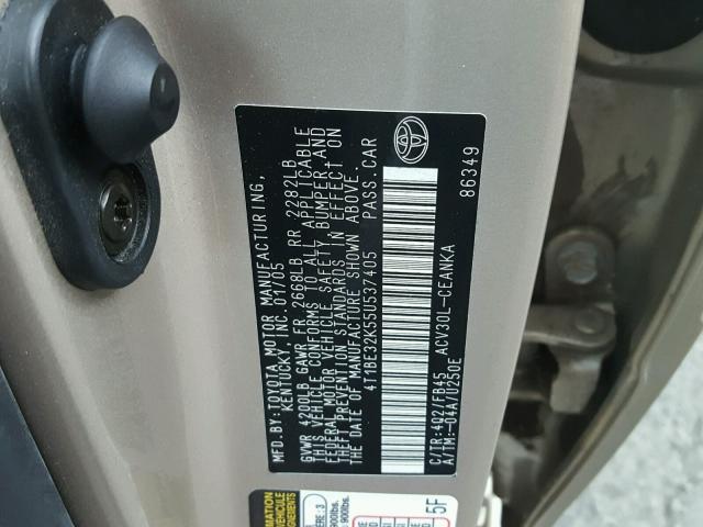 4T1BE32K55U537405 - 2005 TOYOTA CAMRY LE ოქროსფერი ფოტო 10