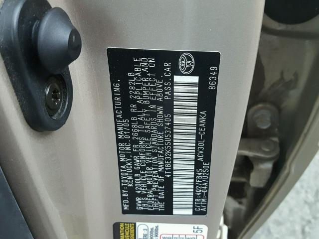 4T1BE32K55U537405 - 2005 TOYOTA CAMRY LE GOLD photo 10