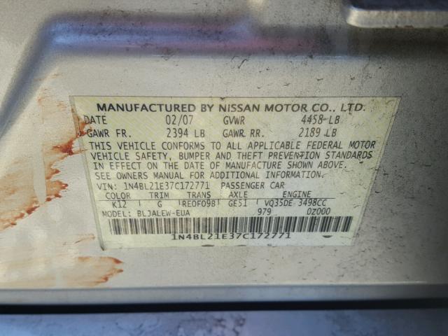 1N4BL21E37C172771 - 2007 NISSAN ALTIMA 3.5 SILVER photo 10