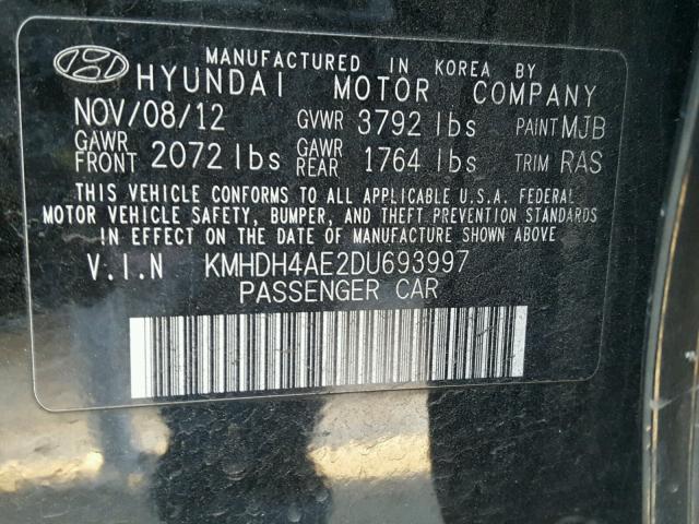 KMHDH4AE2DU693997 - 2013 HYUNDAI ELANTRA GL BLACK photo 10