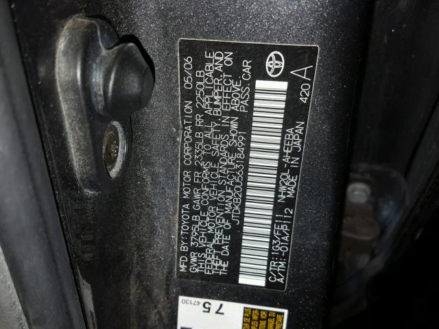 JTDKB20U563184991 - 2006 TOYOTA PRIUS GRAY photo 10