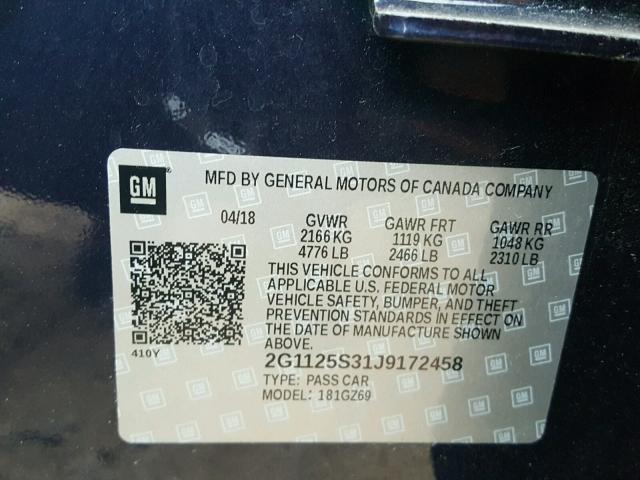 2G1125S31J9172458 - 2018 CHEVROLET IMPALA PRE 蓝色 照片 10