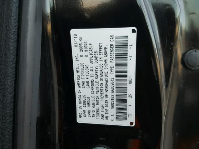 1HGCS1B31AA009842 - 2010 HONDA ACCORD LX BLACK photo 10