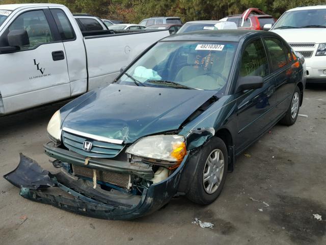 2HGES16581H536282 - 2001 HONDA CIVIC LX GREEN photo 2