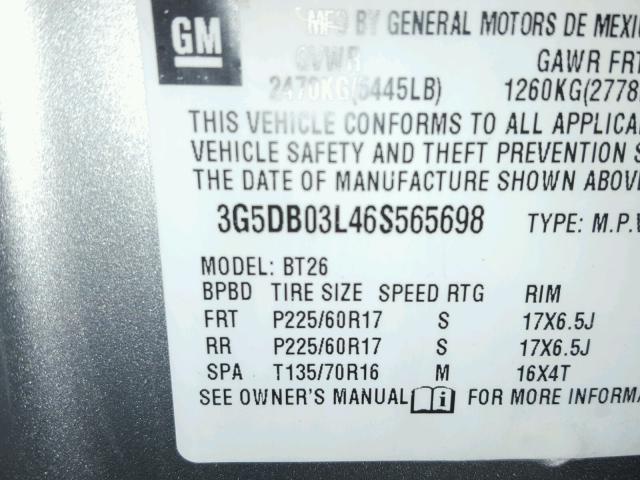 3G5DB03L46S565698 - 2006 BUICK RENDEZVOUS SILVER photo 10