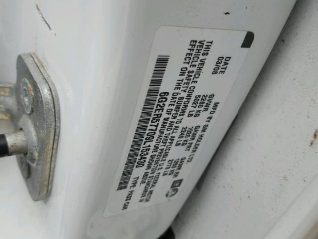 6G2ER57709L153430 - 2009 PONTIAC G8 WHITE photo 10