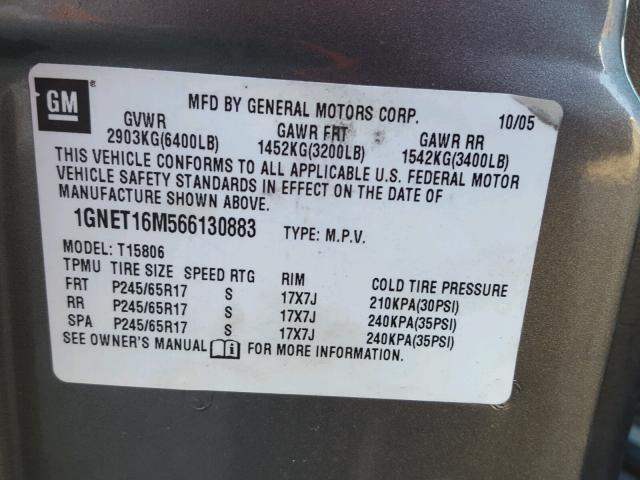 1GNET16M566130883 - 2006 CHEVROLET TRAILBLAZE GRAY photo 10