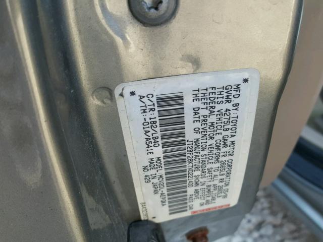 JT2BF28K7X0221400 - 1999 TOYOTA CAMRY LE TAN photo 10