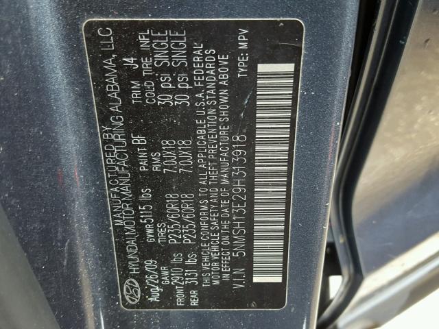 5NMSH13E29H313918 - 2009 HYUNDAI SANTA FE S 蓝色 照片 10