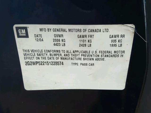 2G2WP522151228574 - 2005 PONTIAC GRAND PRIX BLACK photo 10