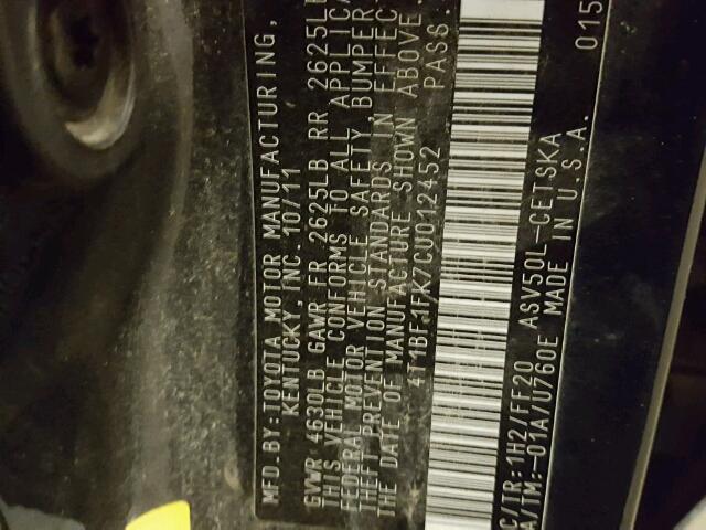 4T1BF1FK7CU012452 - 2012 TOYOTA CAMRY BASE BLUE photo 10