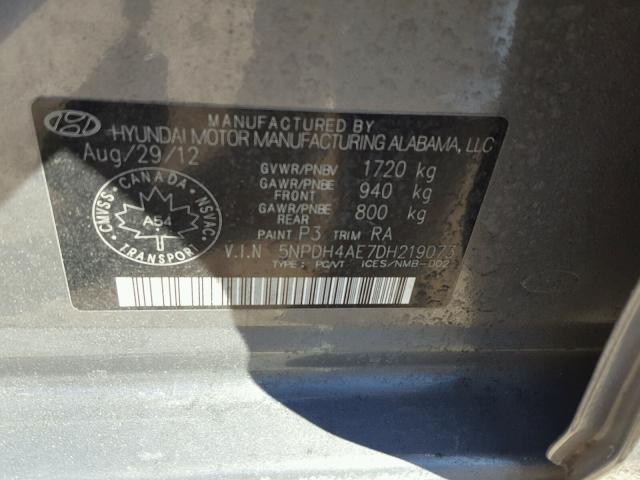 5NPDH4AE7DH219079 - 2013 HYUNDAI ELANTRA GL GRAY photo 10