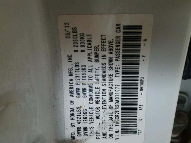 1HGCR2F85DA011072 - 2013 HONDA ACCORD EXL WHITE photo 10