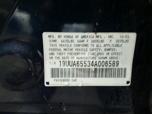 19UUA65534AQ00658 - 2004 ACURA TL BLUE photo 10