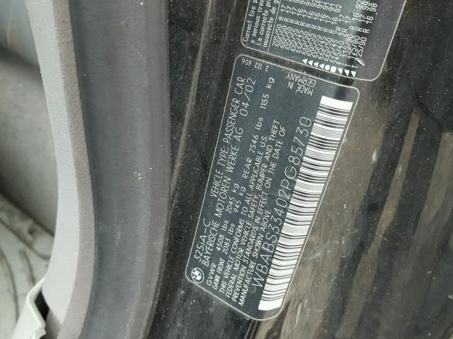 WBABS33402PG85730 - 2002 BMW 325 CI Սև լուսանկար 10