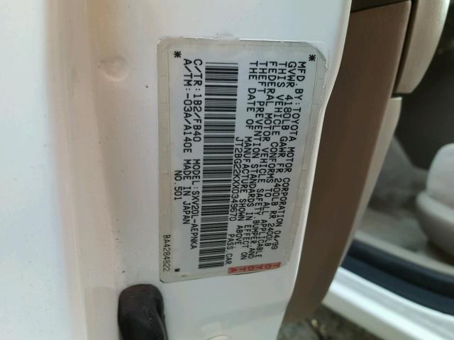 JT2BG22KXX0349670 - 1999 TOYOTA CAMRY LE თეთრი ფოტო 10