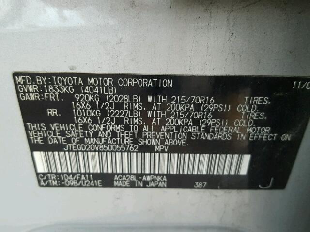 JTEGD20V850055762 - 2005 TOYOTA RAV4 SILVER photo 10