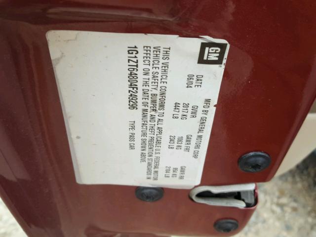 1G1ZT64804F249296 - 2004 CHEVROLET MALIBU MAX MAROON photo 10