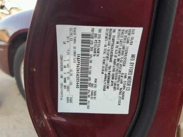 1FAFP56265A205440 - 2006 FORD TAURUS RED photo 10