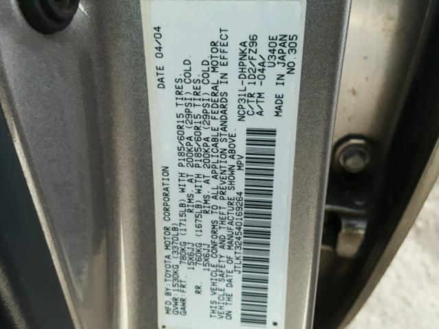 JTLKT324540169264 - 2004 TOYOTA SCION XB GRAY photo 10