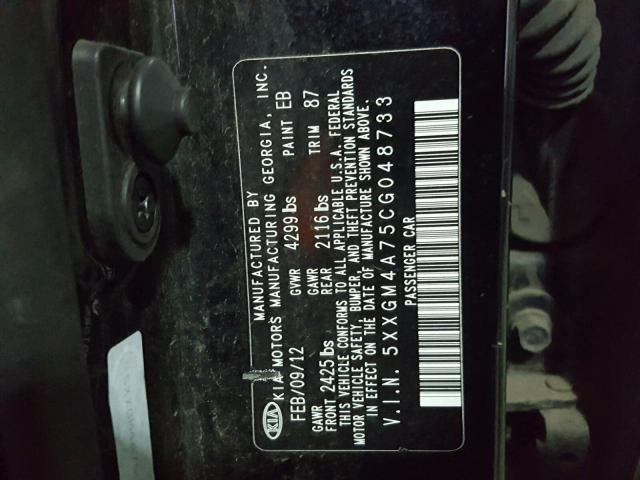 5XXGM4A75CG048733 - 2012 KIA OPTIMA LX BLACK photo 10