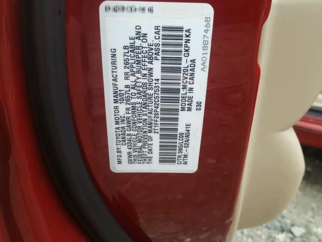 2T1FF28P42C575314 - 2002 TOYOTA CAMRY SOLA RED photo 10